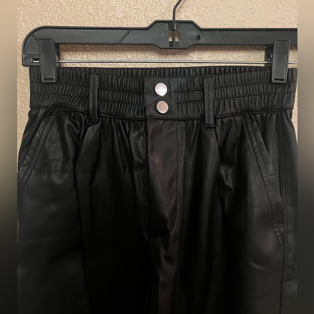 Black leather joggers